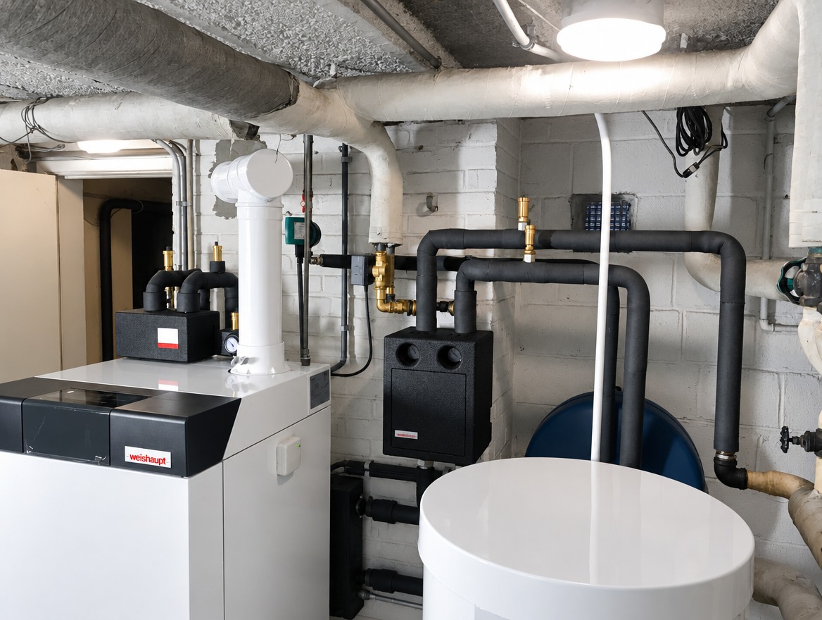 Chaudière mazout à condensation Weishaupt WTC-OB 25 kW avec boiler WAS 150, installation Confort Willem